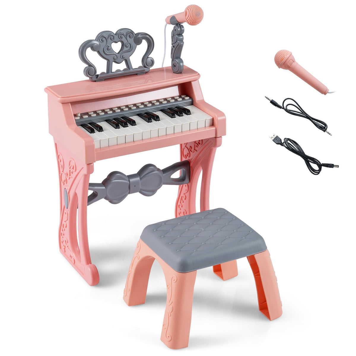 Mini Keyboard Piano for Kids 25 Keys Electric Piano with Stool Music Stand and Microphone