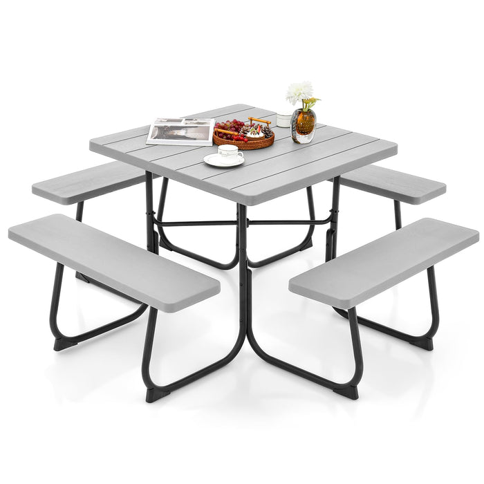 8-person Square Picnic Table Bench Set with 4 Benches 225 KG Capacity