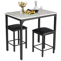 3 Pcs Dining Table and Chairs Set Modern Kichten Table w/Faux Marble Tabletop 2 Chairs Contemporary