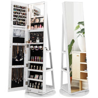 Giantex 161CM(H) Jewelry Armoire with Full Length Mirror 360° Swivel, 3-Color LED lights, White