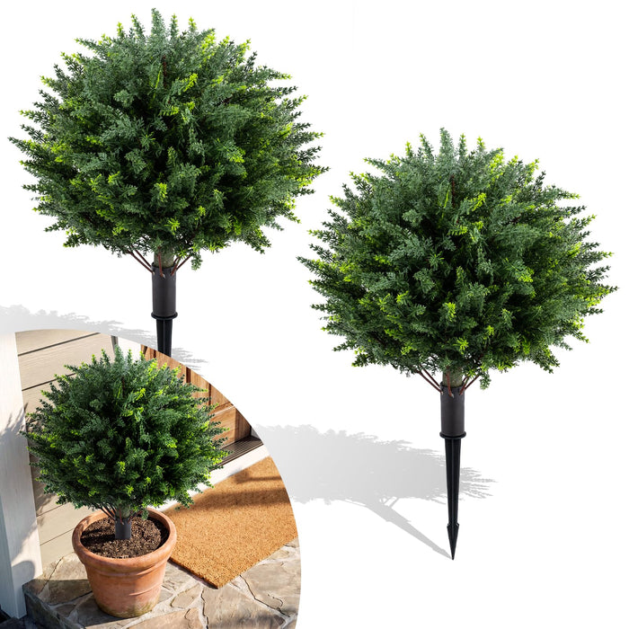 27.5" Artificial Cypress Topiary Trees Set of 2, Faux Topiary Bushes Shrubs