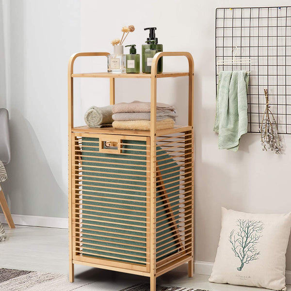 Giantex Tilt-out Laundry Hamper, Bamboo Wood Laundry Shelf Cabinet, Space-saving Laundry Hamper