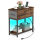 Narrow Side Table with Charging Station and LED Lights for Small Spaces and Living Room
