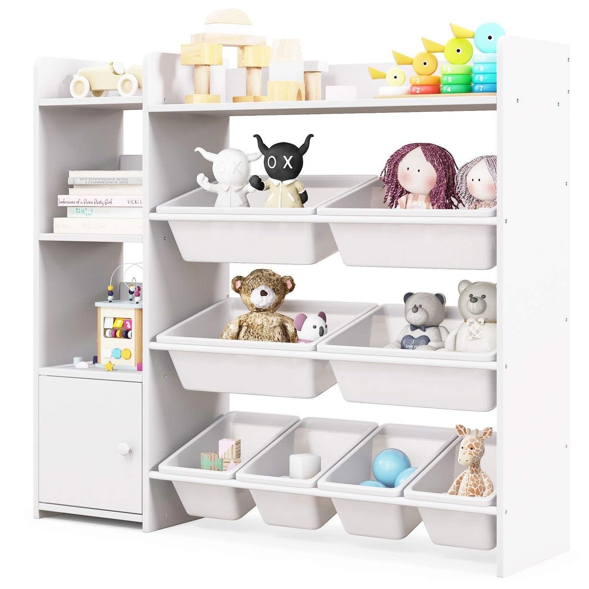 Kids Bookshelf with 8 Storage Boxes and 2 Open Shelves