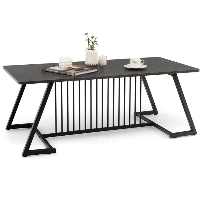 Giantex Modern Coffee Table, Faux Marble Rectangular End Table w/Rustproof Steel Legs, Black