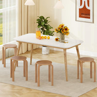 Set of 4 Round Stacking Stools, Solid Wood Dining Room Stool
