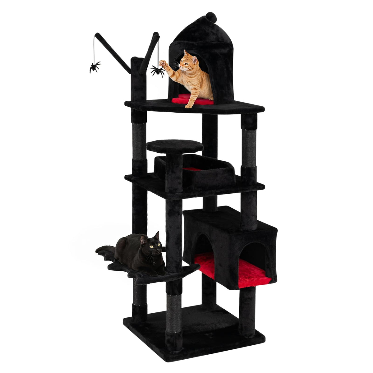 153cm Gothic Cat Tree for Indoor Cats with Castle House and Spider Hanging Balls