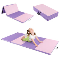 3M Folding Exercise Mat 4-Panel PU Leather Gym Mat w/Hook & Loop Fasteners