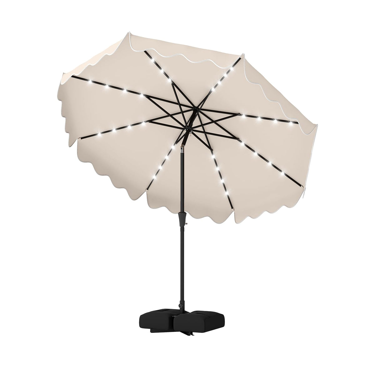 3M Sun Protective Umbrella with Weighted Base and Solar Lights for Deck