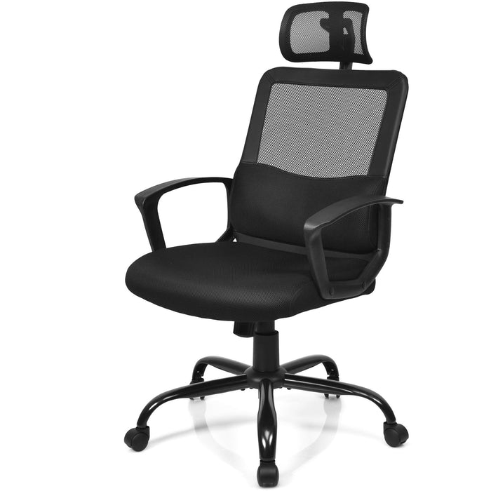 Giantex Mesh Office Chair, High-Back Computer Chair w/Headrest, Armrests & Lumbar Support, Black