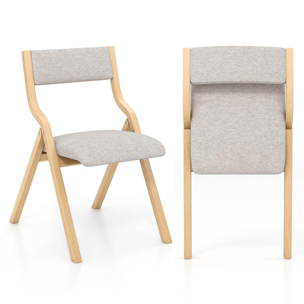 Giantex Folding Dining Chair Set of 2, Wooden Upholstered Dining Chairs