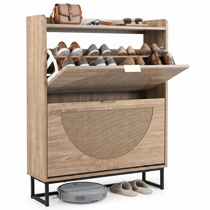 24cm Narrow Shoe Storage Cabinet with 2 Flip Drawers for Entryway