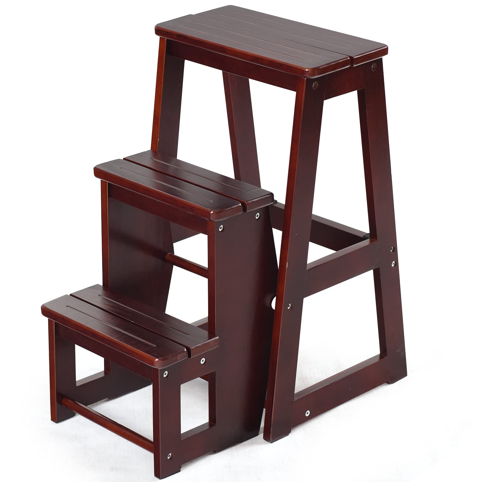 Giantex Folding Step Stool 3 Tier Wood Ladder