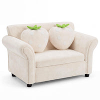 Kids' Couch with 2 Strawberry Throw Pillows with Flannel Upholstery and Solid Wooden Frame