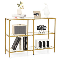 Giantex 3-Tier Glass Console Sofa Table, Narrow Couch Table with Tempered Glass Shelf & Gold Steel Frame