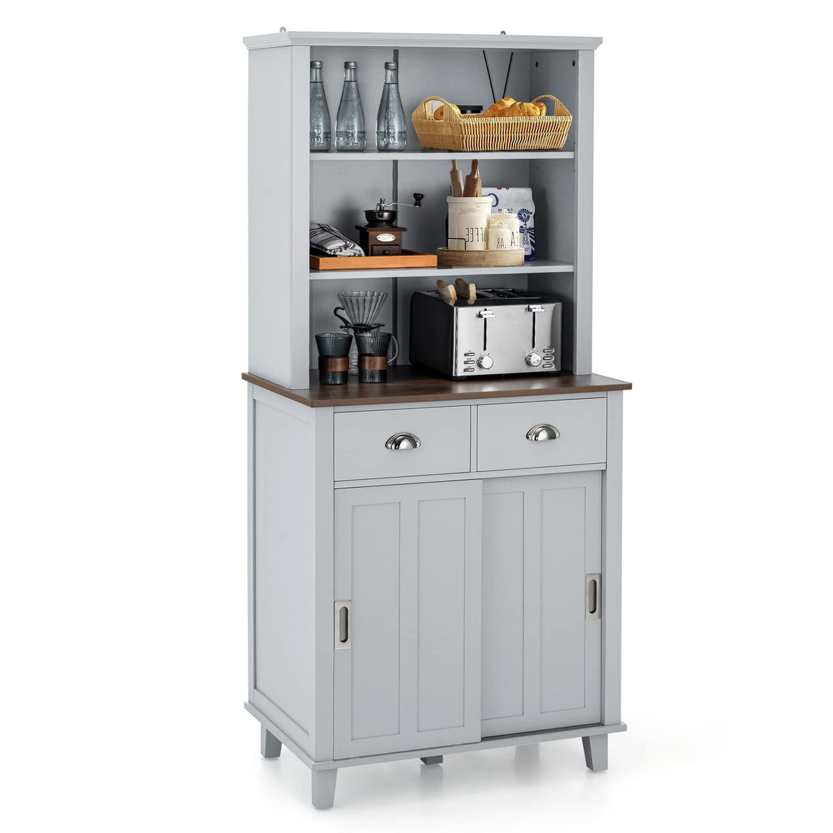 Buffet Cabinet with Hutch Sliding Doors and Drawers for Pantry