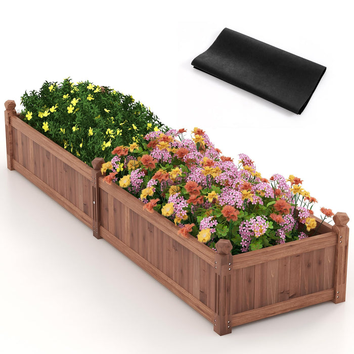 Wood Raised Garden Bed, 230 x 59 x 40 CM Divisible Planter Box w/Corner Drainage & Non-Woven Liner for Growing Vegetables