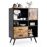 Giantex Mid-Century Buffet Sideboard, Industrial Kitchen Cupboard with Single Door, 2 Drawer & 4 Open Compartments