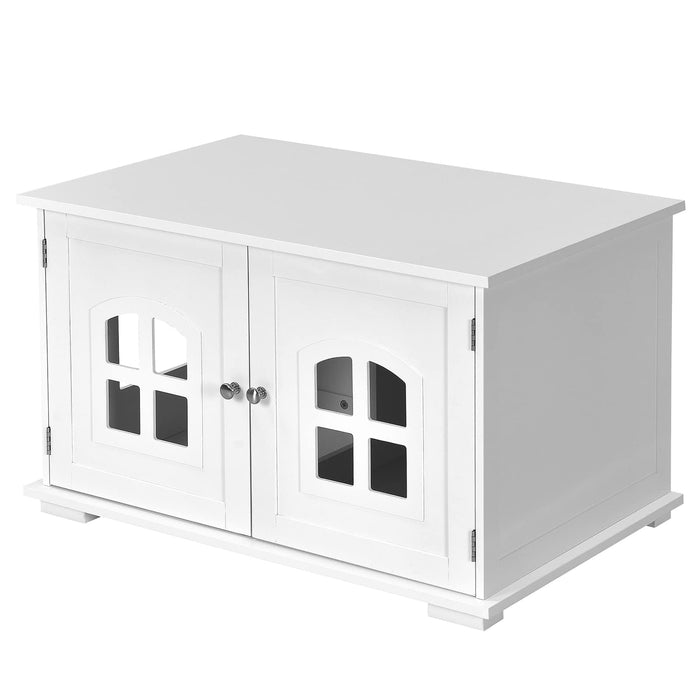 Cat Litter Box Enclosure Furniture Hidden, Wooden Washroom Storage Cabinet Bench w/Cross Windows