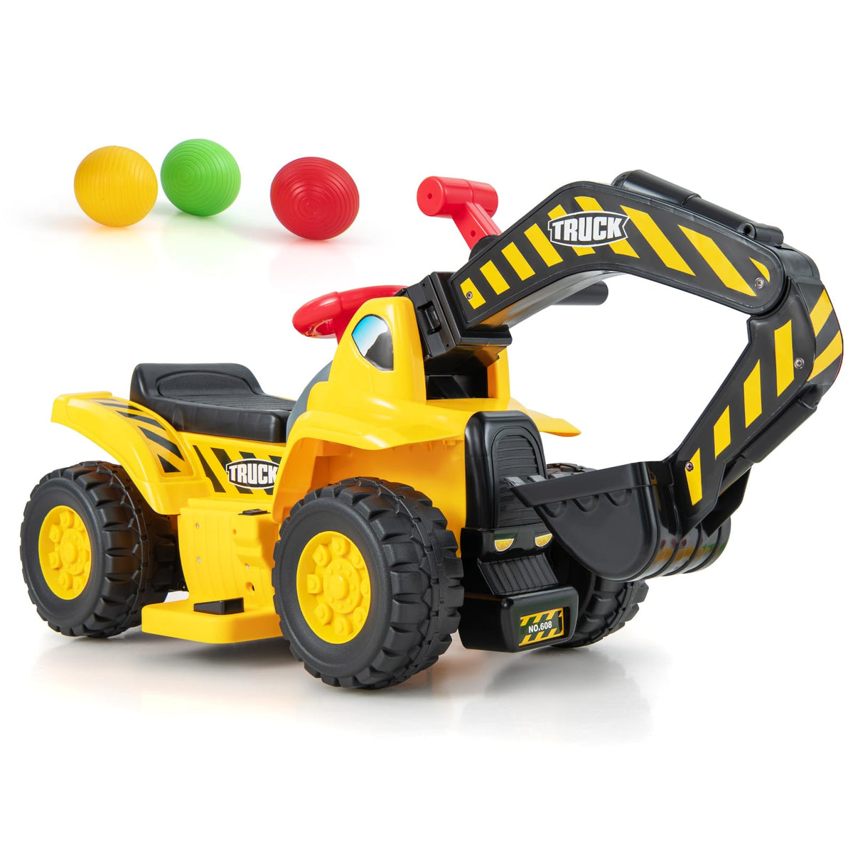 6V Kids Ride On Excavator, Multifunctional Construction Car w/Storage, Horn & Sound Effects