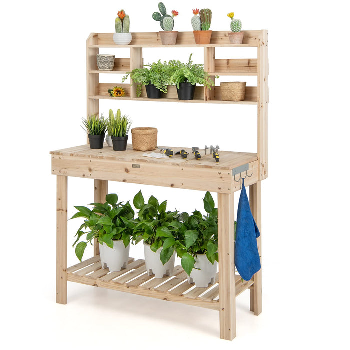 Giantex Potting Bench Table, 153 cm Large Garden Workbench Table with Tiers of Shelves