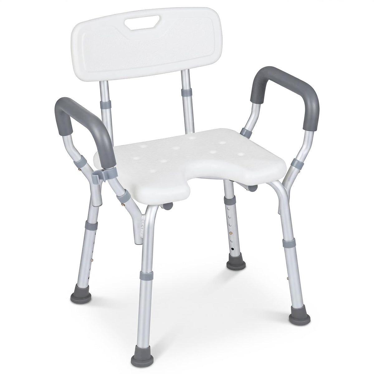 Height-adjustable hower Chair with Backrest and Padded Armrests