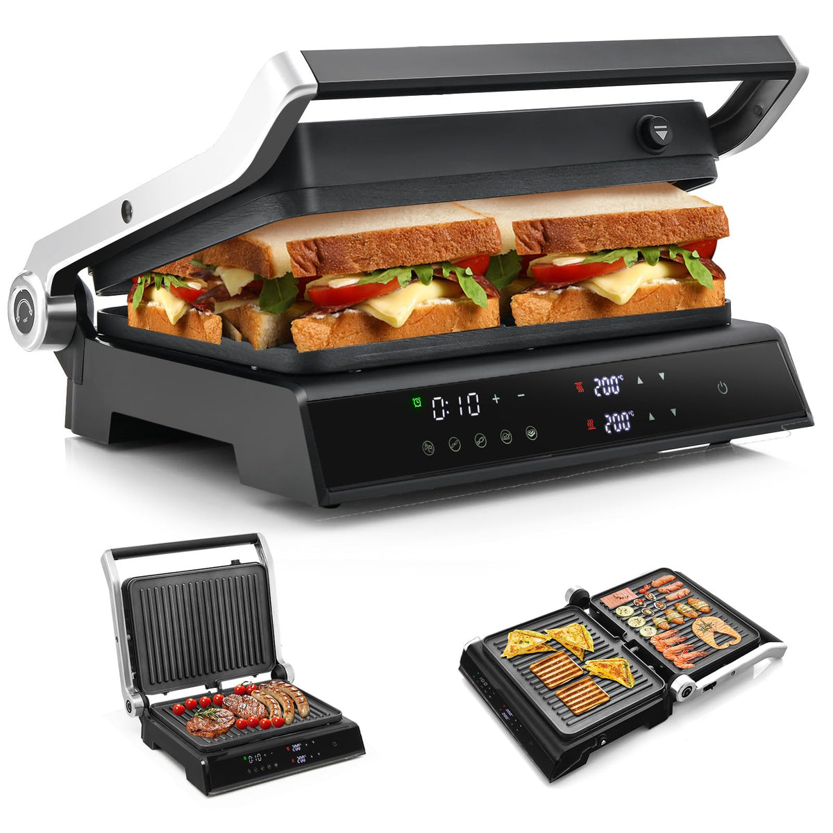 3 in 1 Indoor Grill with Nonstick Grill Plates & Removable Drip Tray
