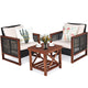 3 Pieces Outdoor Wooden Furniture Bistro Set with Cushioned Sofas