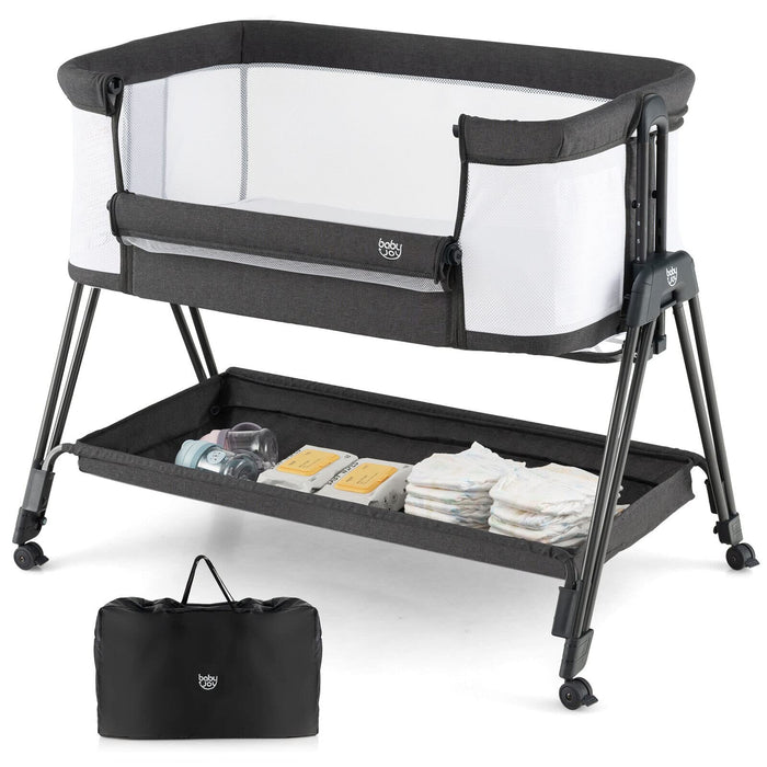 Baby Bedside Bassinet, Baby Bedside Sleeper w/Storage Shelf, 7 Adjustable Heights