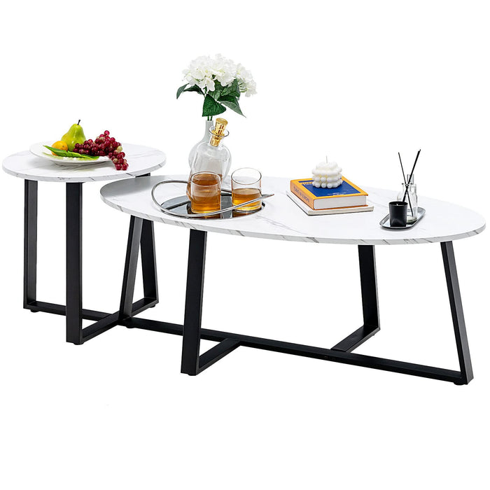 Giantex Nesting Coffee Table Set of 2, Oval and Round Tables , White