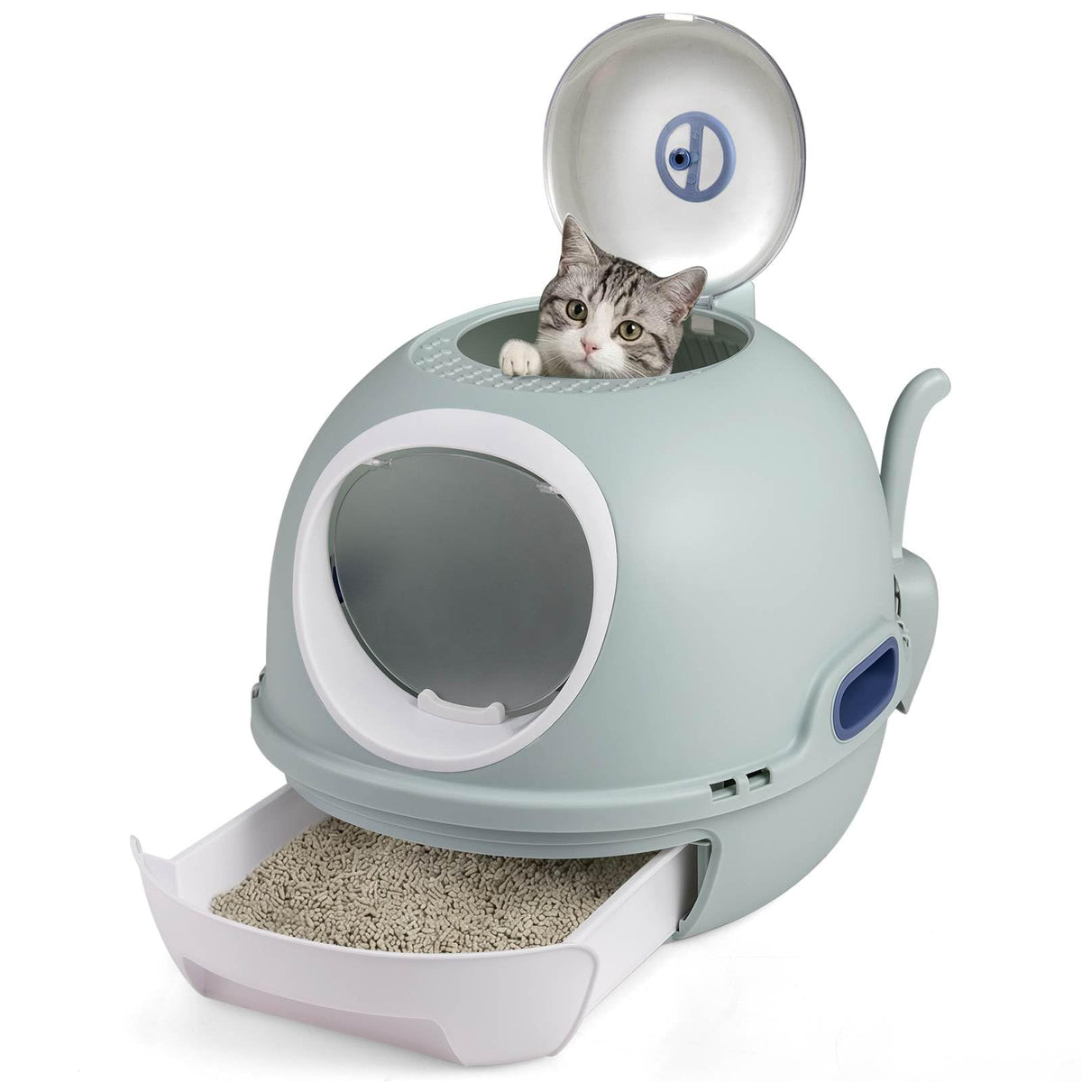 Cat Litter Box with Lid, Helicopter Style Fully Enclosed Cat Toilet