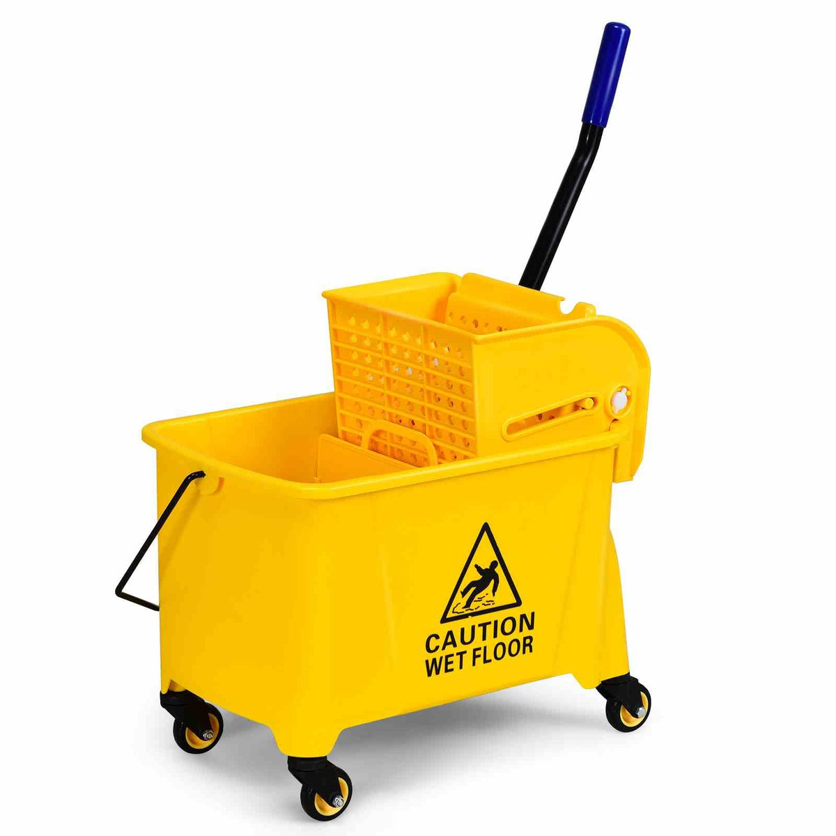 Mop Bucket w/ Down Press Wringer, 20L Commercial Cleaning Bucket w/ Wheels & Carrying Handle