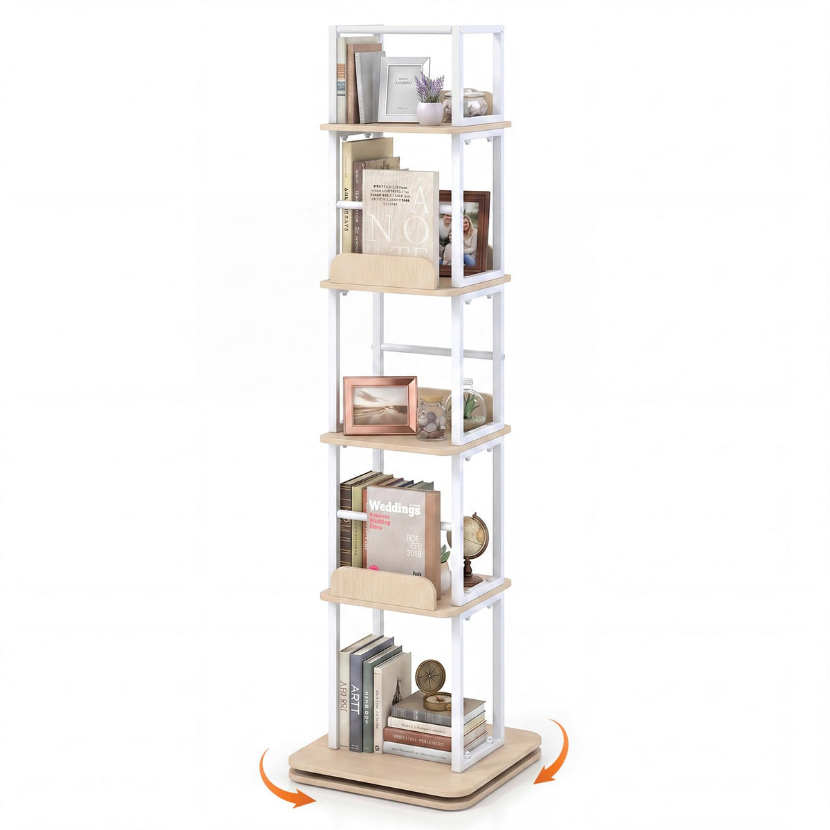5-Tier Rotating Bookshelf Tower with 360° Spinning Design