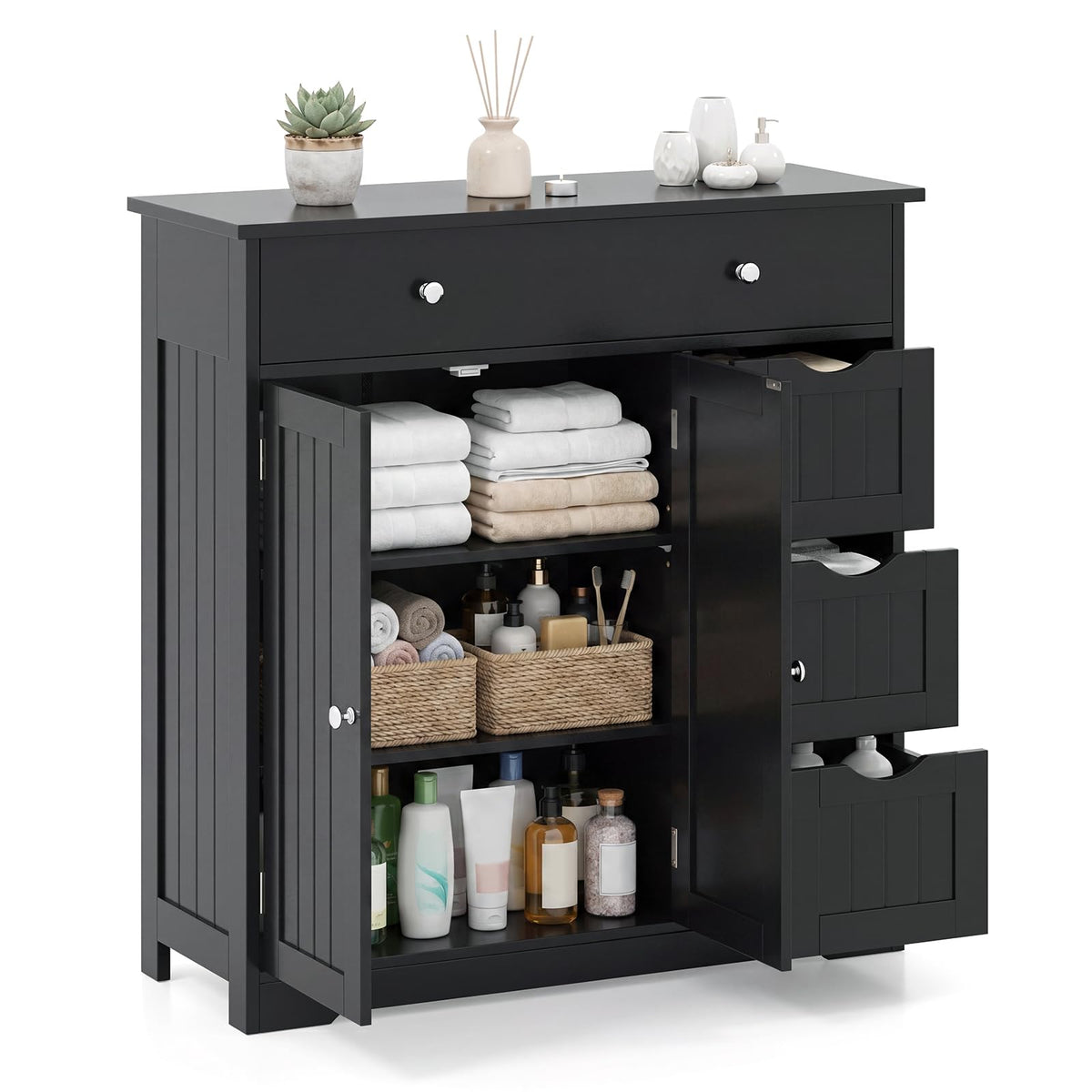 Giantex Bathroom Floor Cabinet, Large Storage Cabinet with 4 Drawers