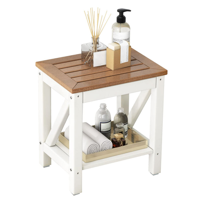 Waterproof Bathroom Shower Stool w/Bottom Storage Shelf & Non-Slip Foot Pads for Bath Spa & Shaving Legs