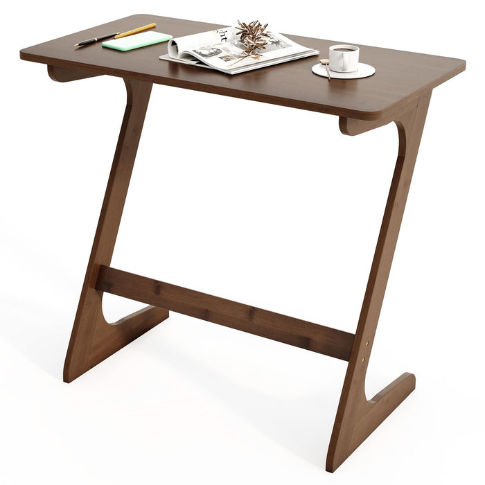 Giantex Bamboo Sofa Side Table, Z-Shaped End Table W/Spacious Tabletop