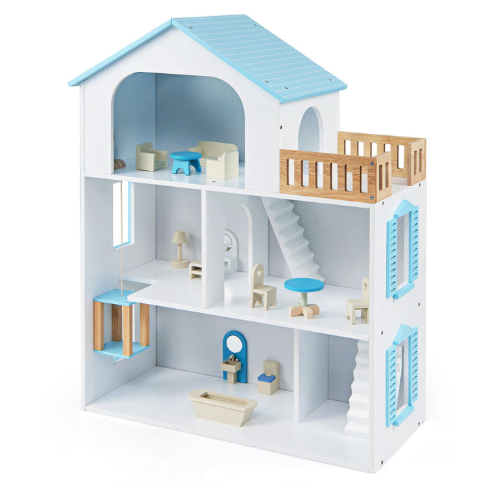3-Story Wooden Dollhouse Playset for Kids