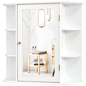 Giantex Wall Bathroom Cabinet, Wall Mounted Kitchen Medicine Storage Cabinet w/Mirror, Single Door & Adjustable Shelves, White
