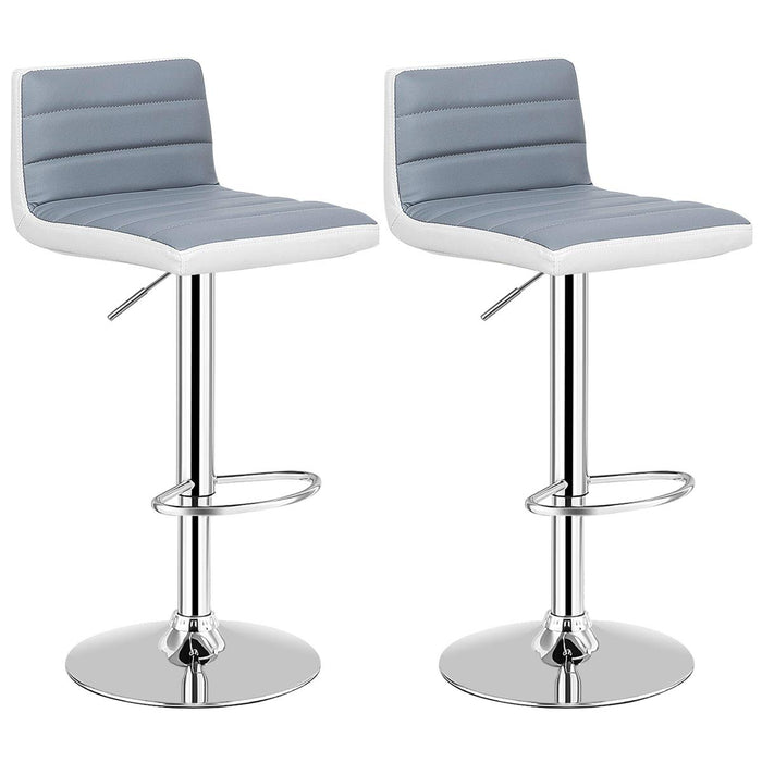 Giantex 2PC Gray & White Bar Stools, Modern Swivel Barstools, Adjustable Height, Gas Lift, PU Leather Seat
