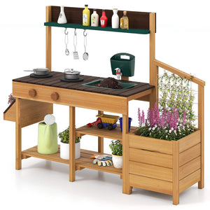 Outdoor Play Kitchen for Kids Wooden Toy Kitchen Playset with Removable Faucet