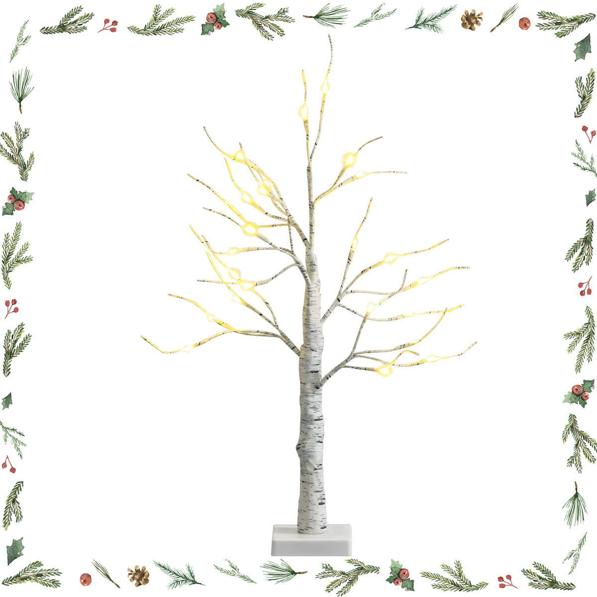 0.6/1.2/1.5/1.8 M Artificial Twig Birch Tree with 48/72/96 Warm White LED Lights for Christmas