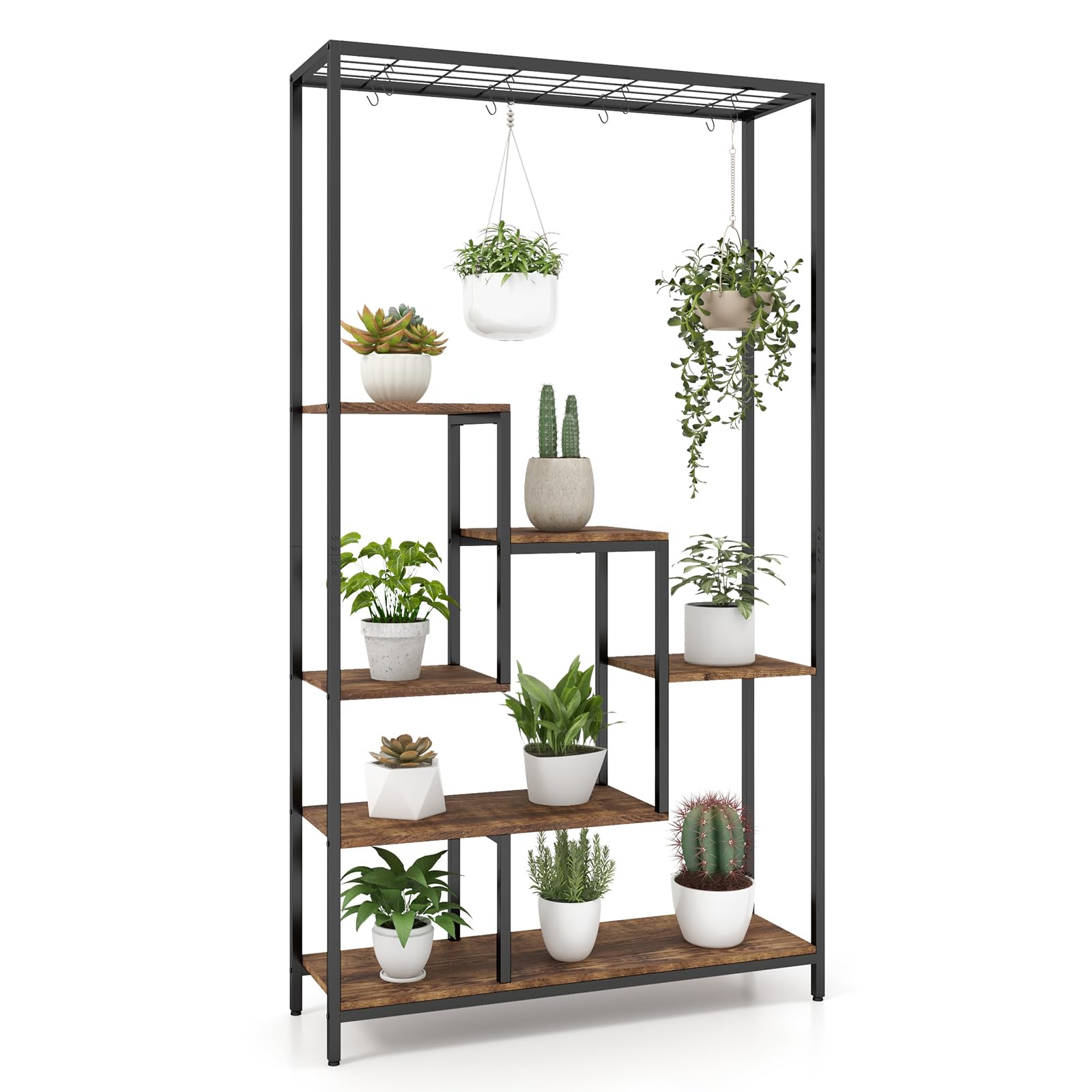 6-tier Tall Plant Stand, 180 CM Metal Indoor Plant Shelf w/ 10