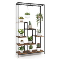 6-tier Tall Plant Stand, 180 CM Metal Indoor Plant Shelf w/ 10 Hanging Hooks & Wire Shelf for Multiple Plants