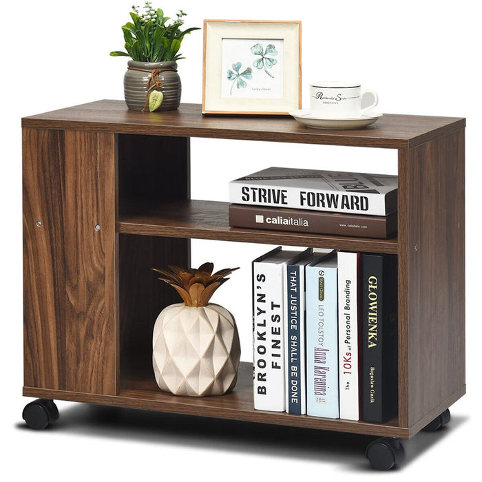 Giantex 3-Tier Side Table with Storage Shelf, Sofa Side Table with Wheels for Small Spaces, Industrial Nightstand