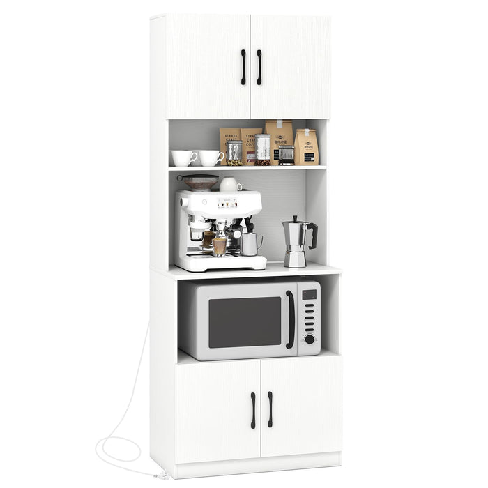 Giantex Pantry Cabinet with Power Outlets, Freestanding Narrow Kitchen Hutch