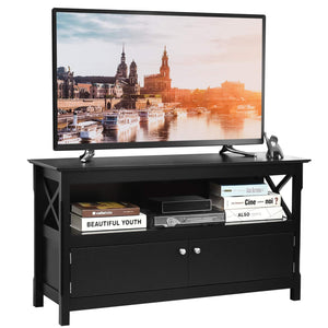 Giantex Wooden TV Stand for TVs, X Shape Console Storage Cabinet, Home Living Room Furniture, Farmhouse TV Storage Console