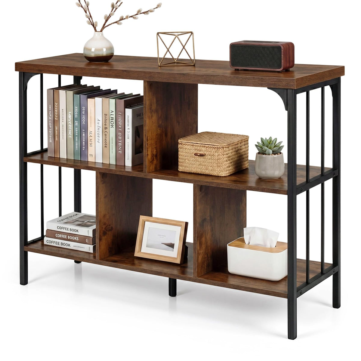 3-Tier Bookshelf with Anti Tipping Kits and Metal Frame for Home Office