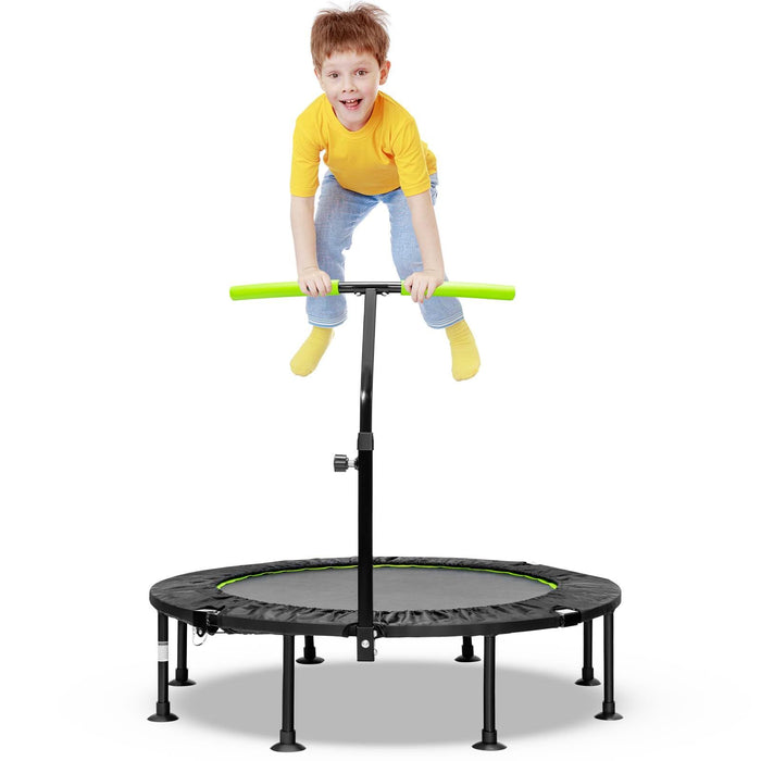 Foldable Mini Trampoline with Height Adjustable Handrail for Kids Adults