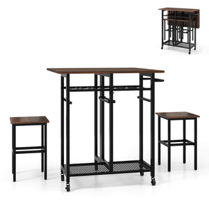 Giantex 3 Piece Rolling Dining Room Table Set with 6-Bottle Wine Rack