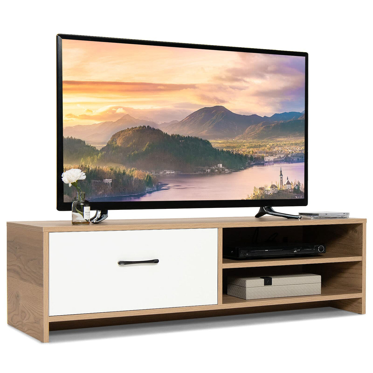 Giantex TV Stand Media Entertainment Center for TVS up to 55", Modern TV Cabinet with 1 Large Drawer
